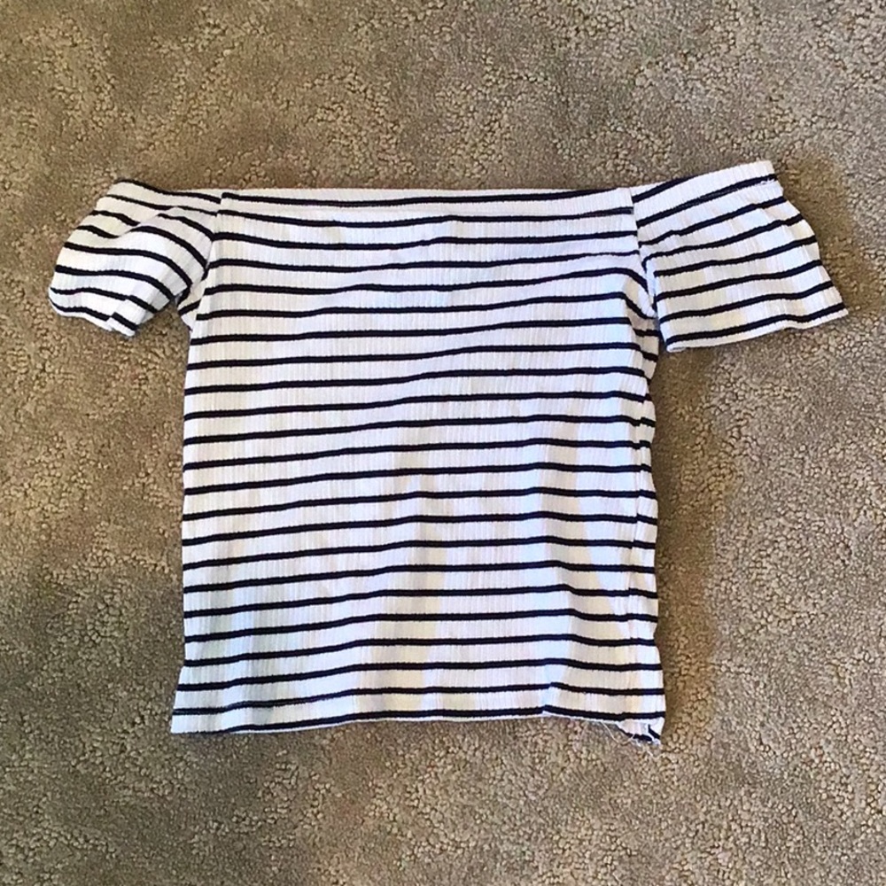 Divided Striped Off-The-Shoulder Top